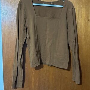 Brown Long Sleeve Square Neck Top